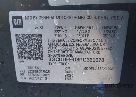 2023 Chevrolet Silverado 1500 4Wd Short Bed Lt Trail Boss из США, поврежденный, VIN 3GCUDFED8PG361678